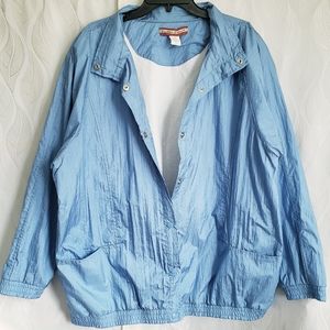 Light Blue Windbreaker Snap Button Front Jacket with Shoulder Pads